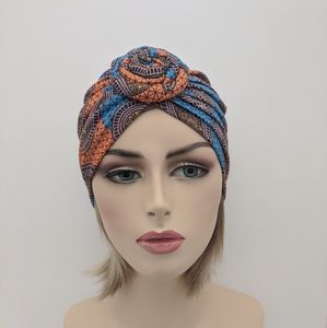 Tribal Turban Hat Cap Orange Blue Brown Ethnic New